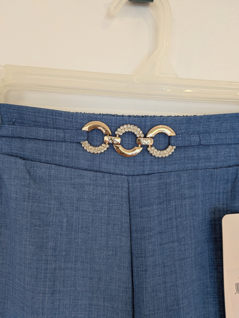 Women’s Blue Wide Leg Palazzo Pants L Fits M Lightweight Gold Rhinestone NWT - Picture 7 of 14